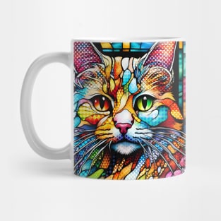 Multicolor Stained Glass Cat 708 Mug